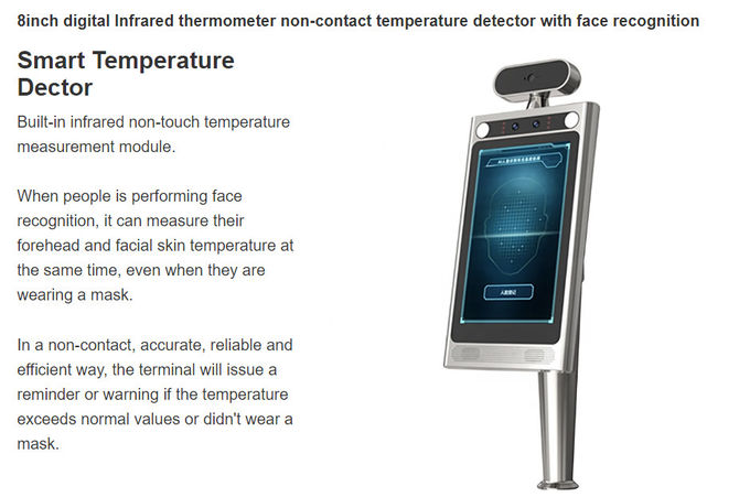 Elegante haga frente al termómetro infrarrojo del reconocimiento para la prueba de la temperatura del cuerpo humano